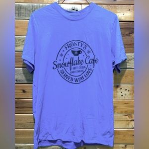 Snowflake Cafe large T-shirt. Blue Unisex.